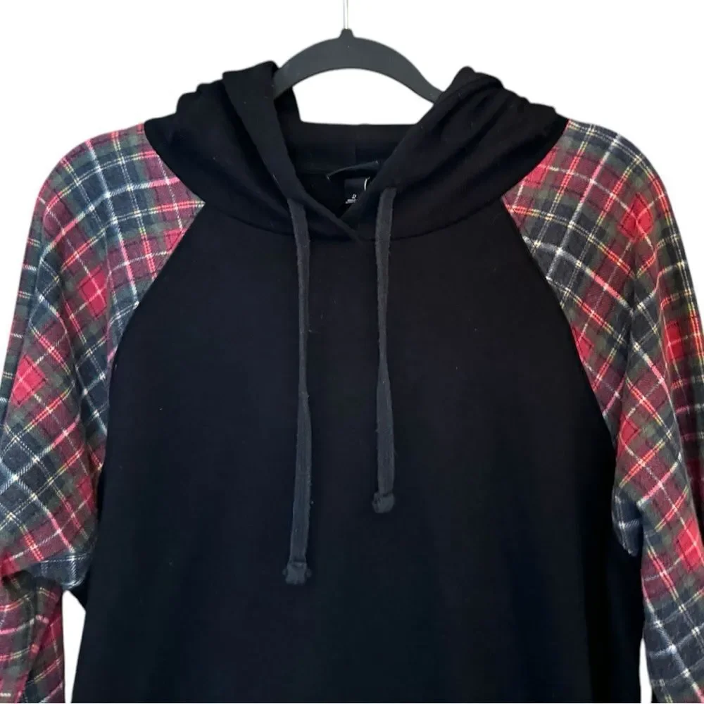 Torrid Black Plaid Red Classic Fit Cozy Fleece Raglan Hoodie Size 3 3XL - Picture 8 of 13